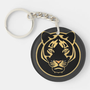 Stylized Golden Tiger Logo Design Keychain