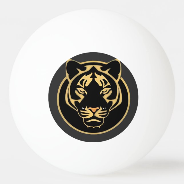 Stylized Golden Tiger Logo Design Ping Pong Ball (Front)