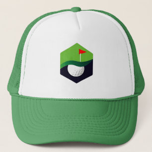 Stylized Golf Ball Icon with Green Background Trucker Hat