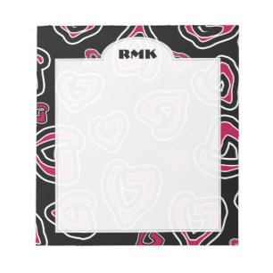 Stylized Granita Red Hearts Personalized Monogram Notepad