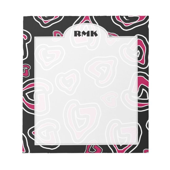 Stylized Granita Red Hearts Personalized Monogram Notepad (Front)