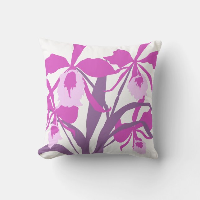 Stylized graphic purple aqua orchid art pillow (Front)
