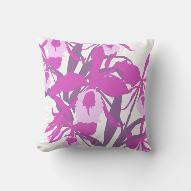 Stylized graphic purple orchid art throw pillow (Front)