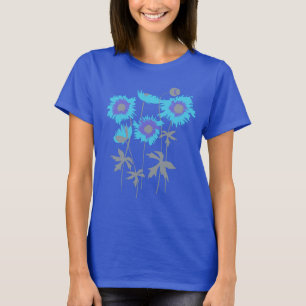 Stylized graphic ragged poppies blue purple & grey T-Shirt