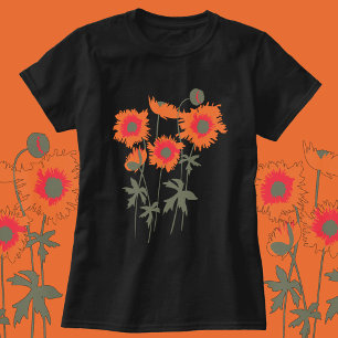 Stylized graphic ragged poppies orange & green T-Shirt
