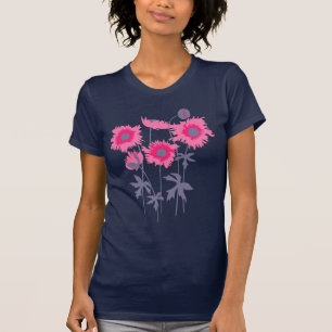 Stylized graphic ragged poppies pink & grey T-Shirt