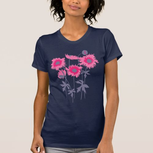 Stylized graphic ragged poppies pink  grey T_Shirt