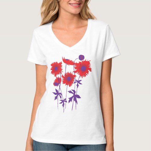 Stylized graphic ragged poppies red  purple T_Shirt