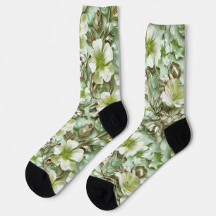 Stylized Green Flowers Socks