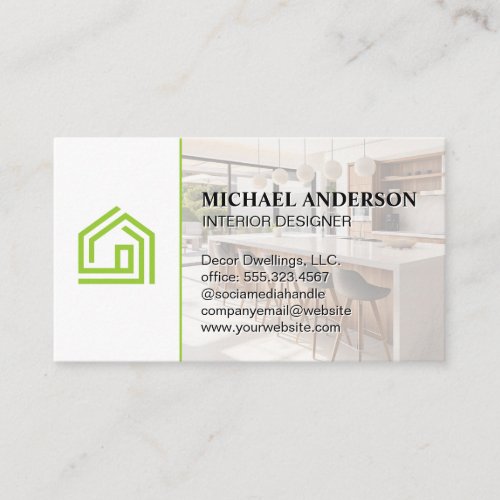 Stylized Green Home Logo  Modern Kitchen Business Card
