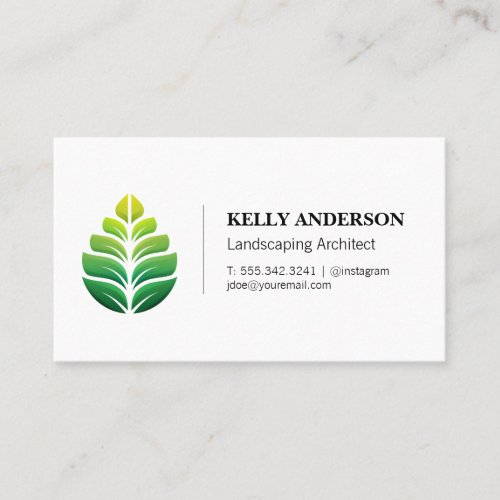 Stylized Green Leaf Logo  Landscape Business Card