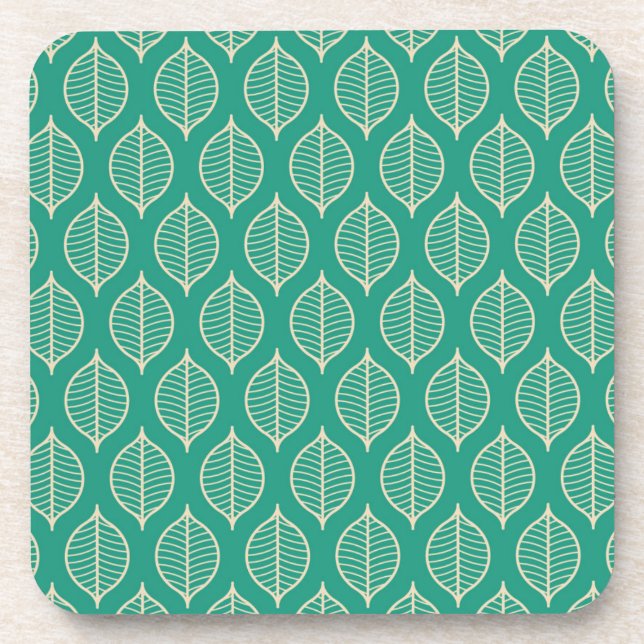 Stylized Green Leaf Pattern Beverage Coaster (Front)