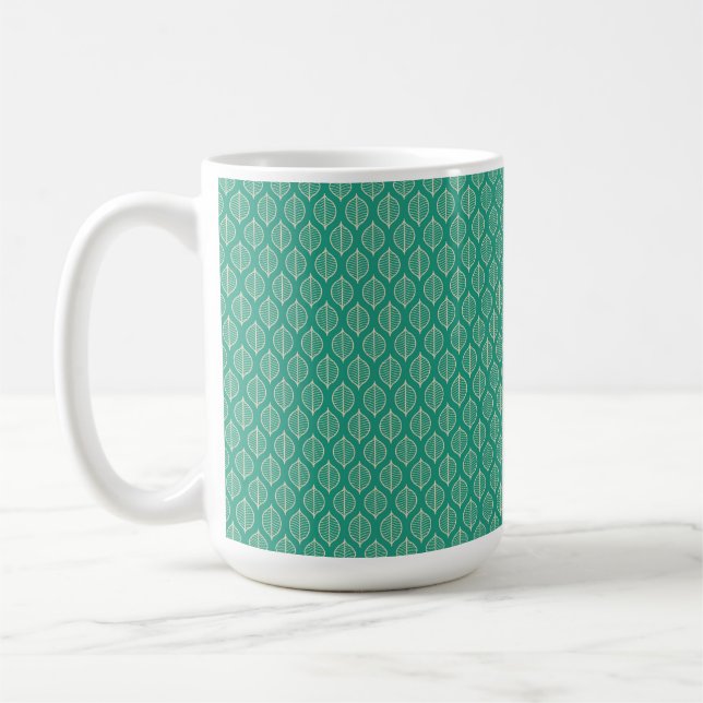 Stylized Green Leaf Pattern Coffee Mug (Left)