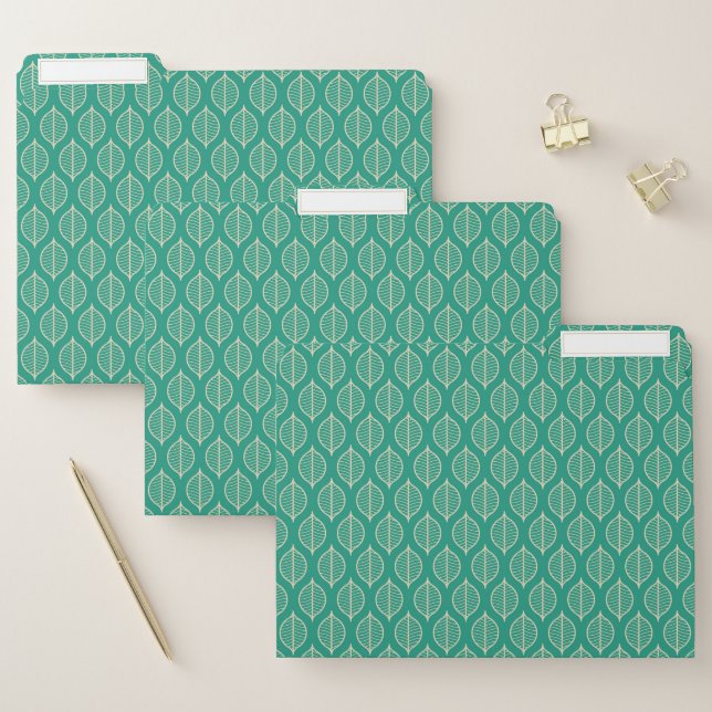 Stylized Green Leaf Pattern File Folder (Set)