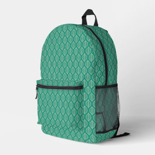 Stylized Green Leaf Pattern Printed Backpack