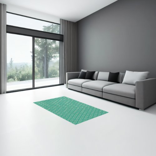 Stylized Green Leaf Pattern Rug