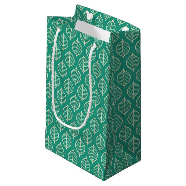 Stylized Green Leaf Pattern Small Gift Bag (Front Angled)