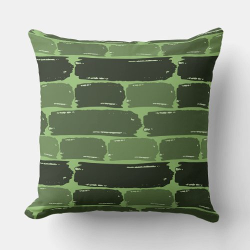 Stylized Green Rustic Brick Wall Layers Throw Pillow
