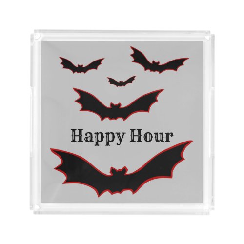Stylized Halloween Vampire Bats Happy Hour Acrylic Tray