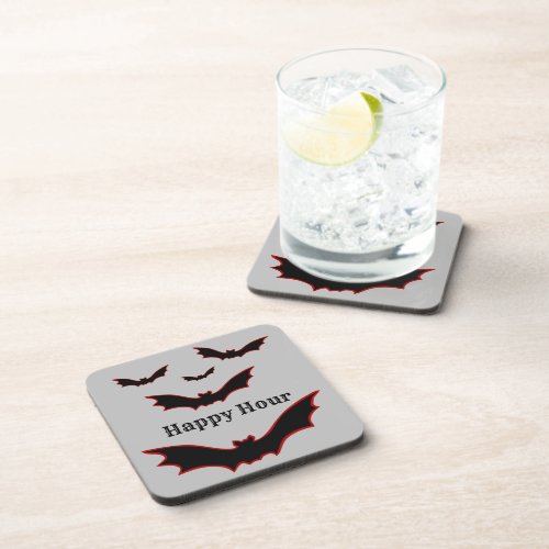 Stylized Halloween Vampire Bats Happy Hour Beverage Coaster
