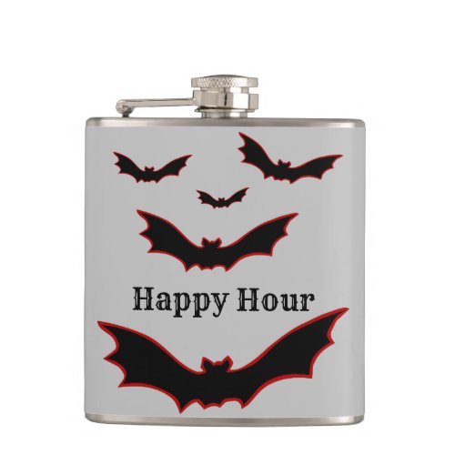 Stylized Halloween Vampire Bats Happy Hour Flask