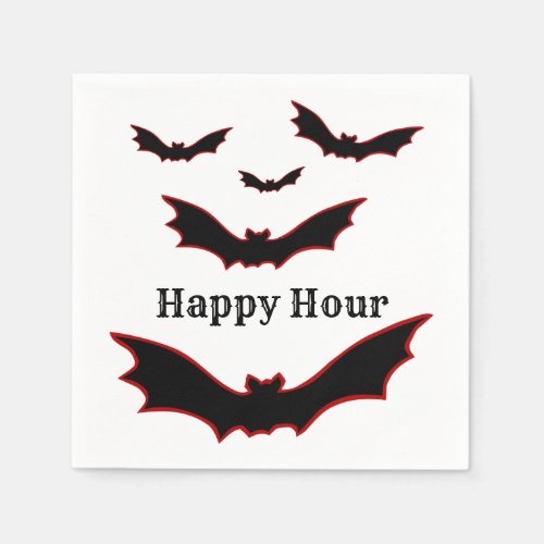 Stylized Halloween Vampire Bats Happy Hour Napkins