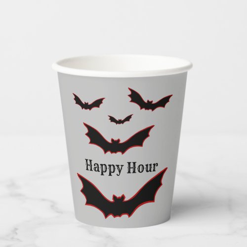 Stylized Halloween Vampire Bats Happy Hour Paper Cups