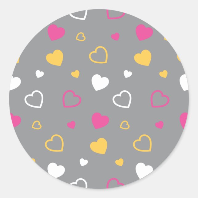 Stylized hearts pattern 3 classic round sticker (Front)