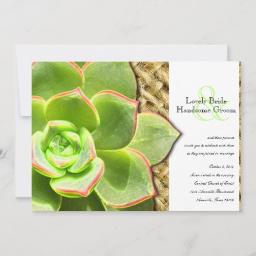 Stylized Hen and Chicks Burlap Wedding Invitation