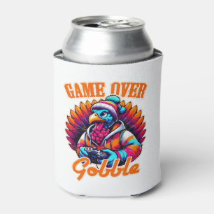 Stylized Hoodie Turkey Gamer with Distressed Orang Can Cooler