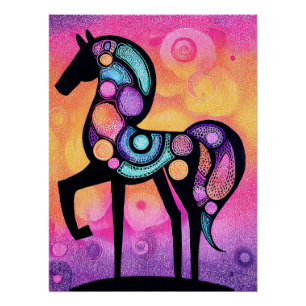 Stylized horse with mandala ornaments poster