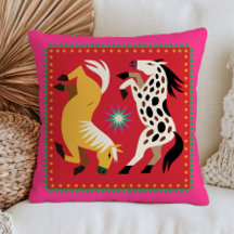 Stylized Horses on Red Modern Bold Maximalist