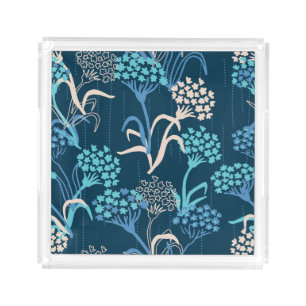 Stylized Hydrangea Floral Pattern - Elegant Blue Acrylic Tray