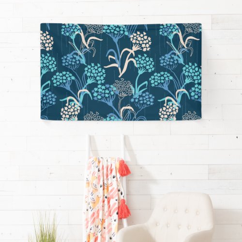 Stylized Hydrangea Floral Pattern _ Elegant Blue Banner