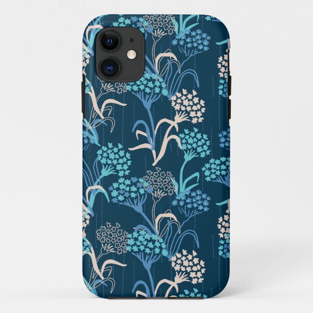 Stylized Hydrangea Floral Pattern - Elegant Blue Case-Mate iPhone Case (Back)
