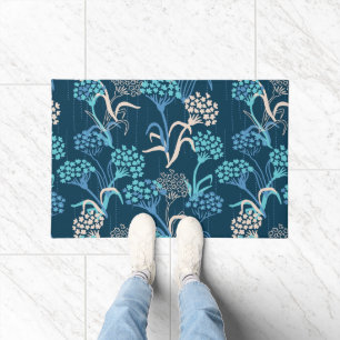 Stylized Hydrangea Floral Pattern - Elegant Blue Doormat