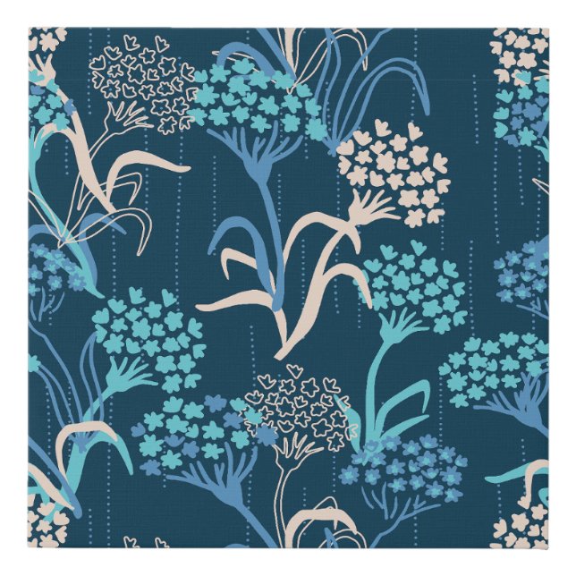 Stylized Hydrangea Floral Pattern - Elegant Blue Faux Canvas Print (Front)