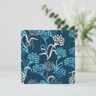Stylized Hydrangea Floral Pattern - Elegant Blue Holiday Card