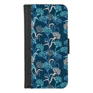 Stylized Hydrangea Floral Pattern - Elegant Blue iPhone 8/7 Wallet Case