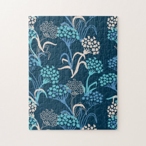 Stylized Hydrangea Floral Pattern _ Elegant Blue Jigsaw Puzzle