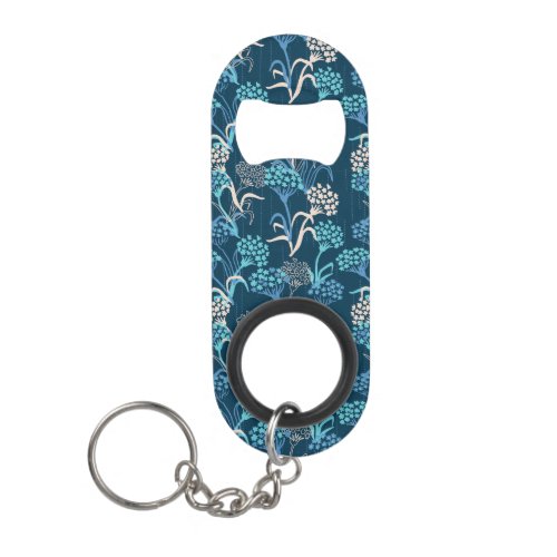 Stylized Hydrangea Floral Pattern _ Elegant Blue Keychain Bottle Opener