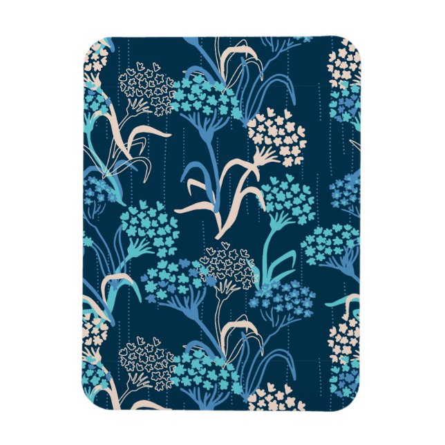 Stylized Hydrangea Floral Pattern - Elegant Blue Magnet (Vertical)