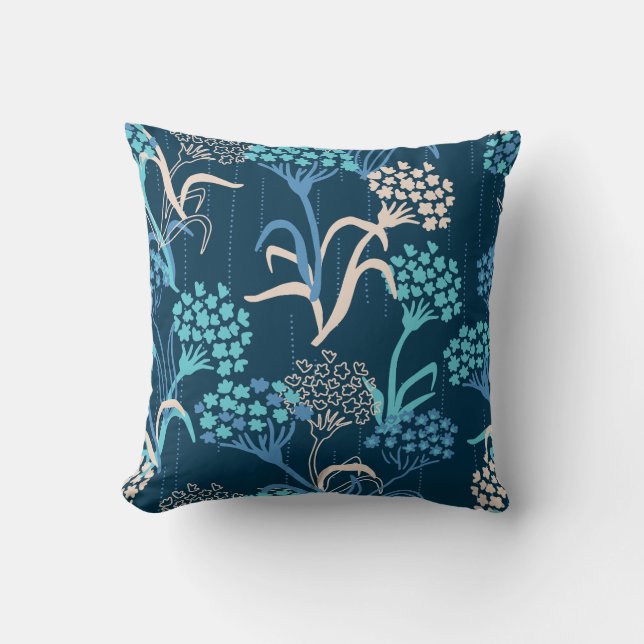 Stylized Hydrangea Floral Pattern - Elegant Blue Throw Pillow (Front)