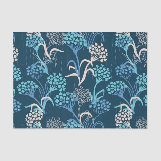 Stylized Hydrangea Floral Pattern - Elegant Blue Tissue Paper (Front)