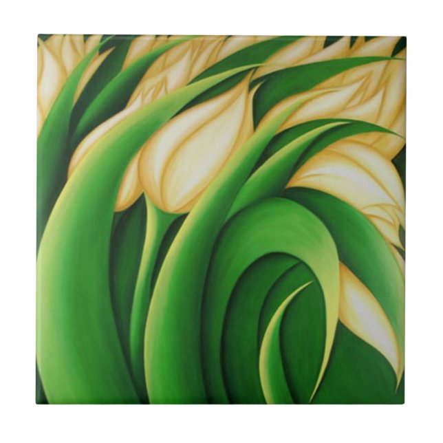 Stylized Illuminating Yellow Tulips Ceramic Tile (Front)