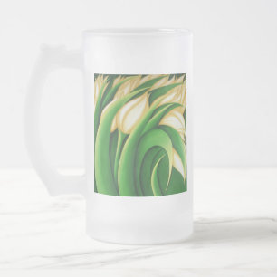 Stylized Illuminating Yellow Tulips Frosted Glass Beer Mug
