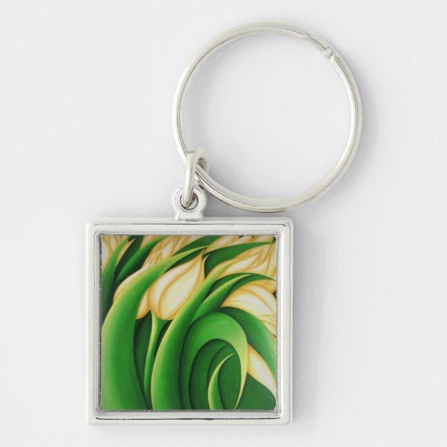 Stylized Illuminating Yellow Tulips Keychain (Front)