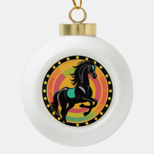 Stylized Illustration of a Black Horse Ceramic Ball Christmas Ornament
