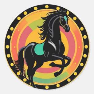 Stylized Illustration of a Black Horse Classic Round Sticker