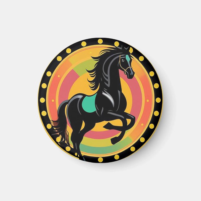 Stylized Illustration of a Black Horse Magnet (Front)